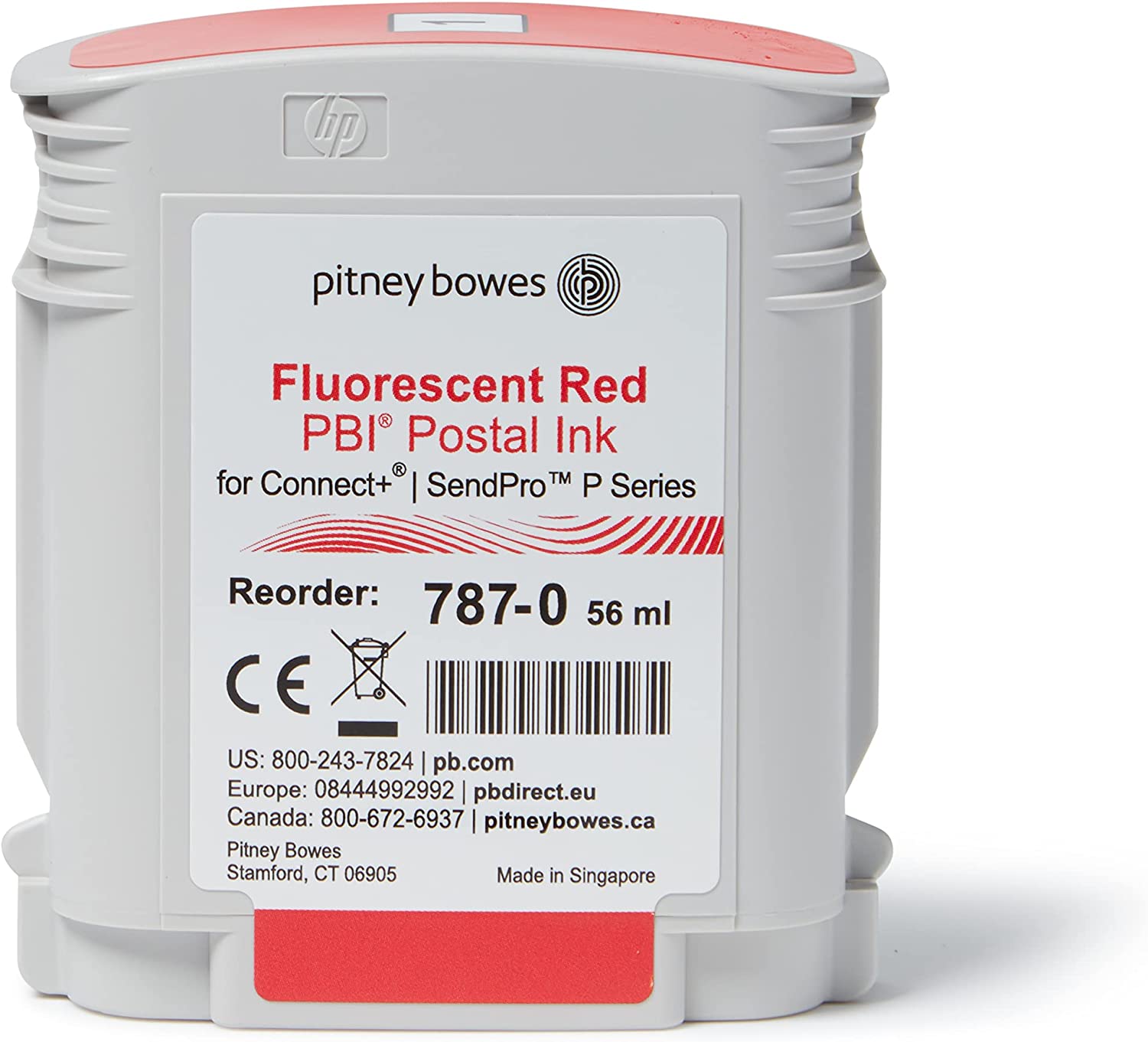 Original Pitney Bowes 787-0 Standard Yield Fluorescent Red Ink Cartridge