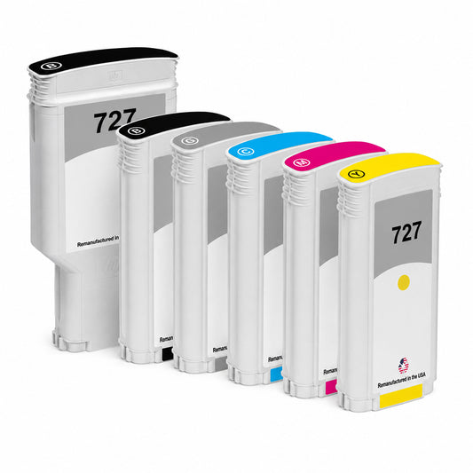 JIT Brand for HP 727XL 300mL Matte Black / HP 727 130mL Color 6-Pack Remanufactured in the USA Ink Cartridges