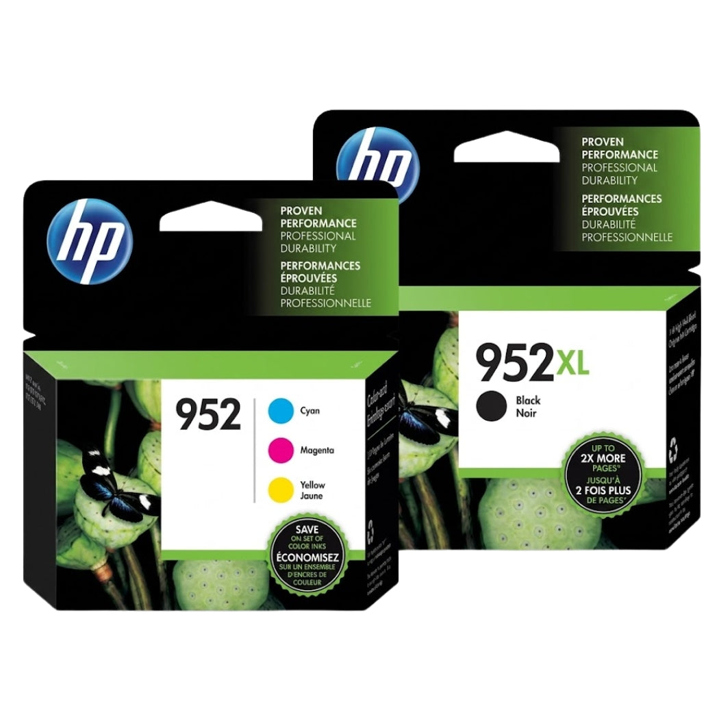 New Genuine HP 952XL Black & 952 Cyan, Magenta, Yellow Ink Cartridge - 4 Pack