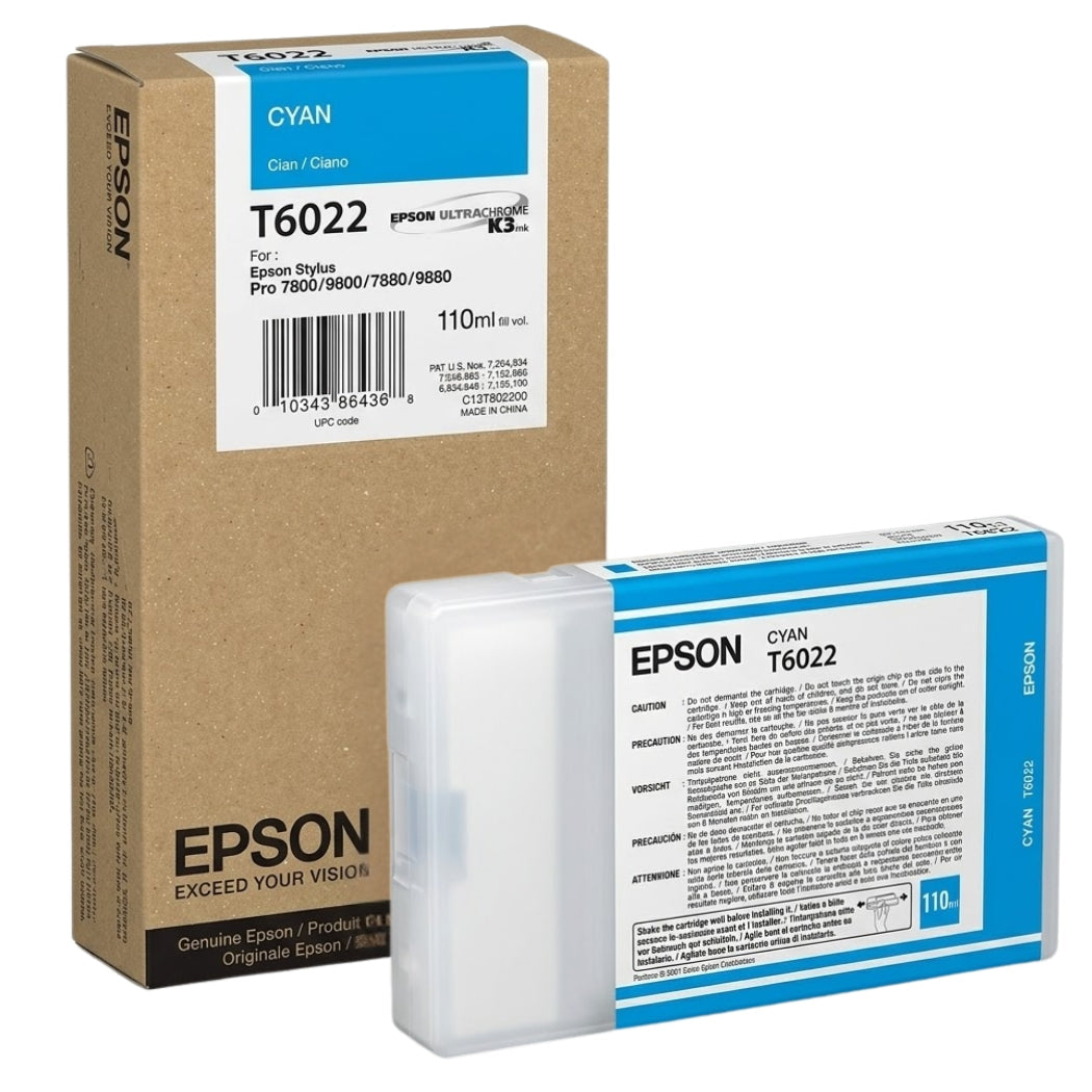 Original Epson T6022 Standard Yield 110ml Cyan Ink Cartridge, C13T602200