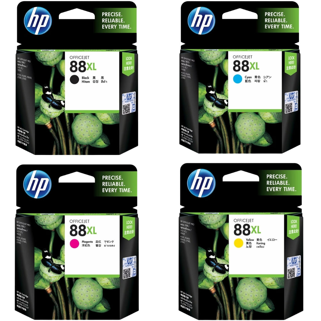 HP 88XL Black Cyan Magenta Yellow 4PK Ink Cartridges