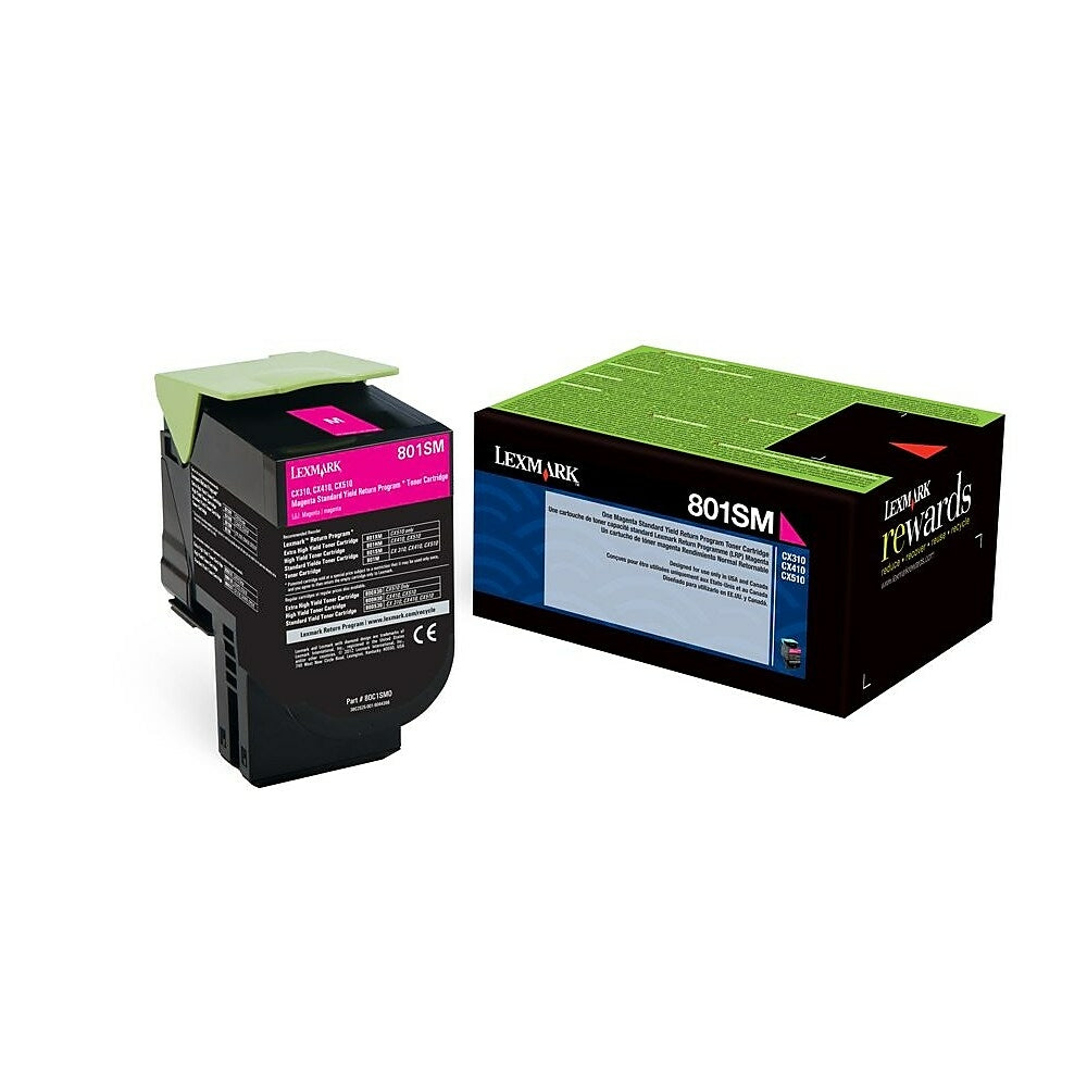 Original Lexmark 801SM Standard Yield Magenta Toner Cartridge, 80C1SM0