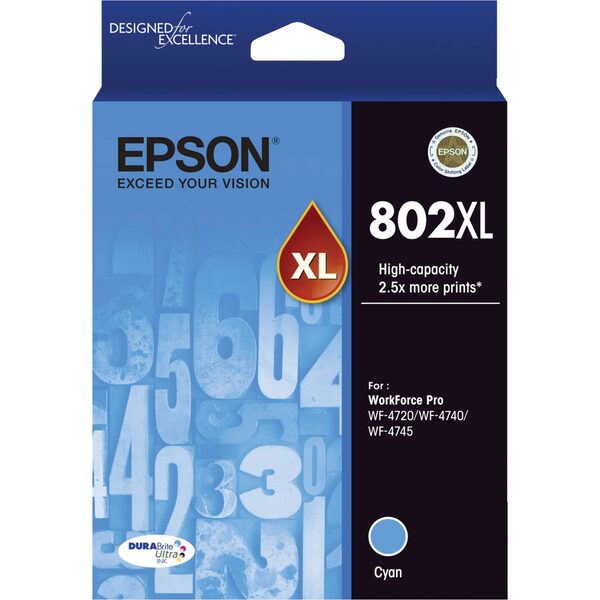 Original Epson 802XL High Yield Cyan Ink Cartridge, T802XL220