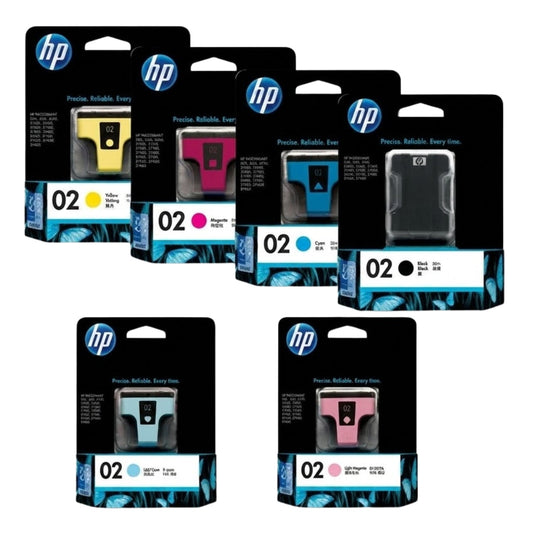 Genuine HP 02 Black and Color Ink Cartridges-6 Pack