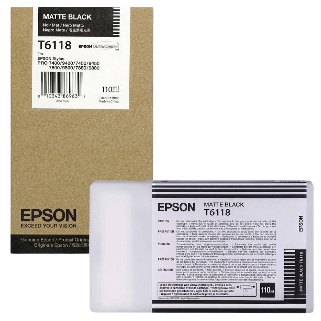 Genuine Epson T6118 110ml UltraChrome Matte Black Ink Cartridge, T611800