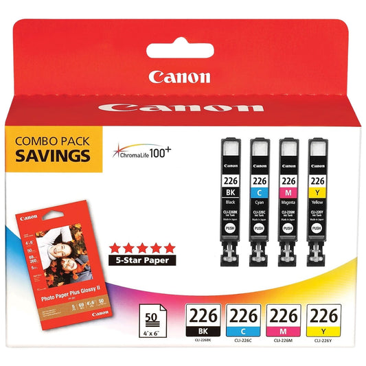 Original Canon CLI-226 (4-Pack) Standard Yield Tri-Color Ink Cartridge, 4546B007