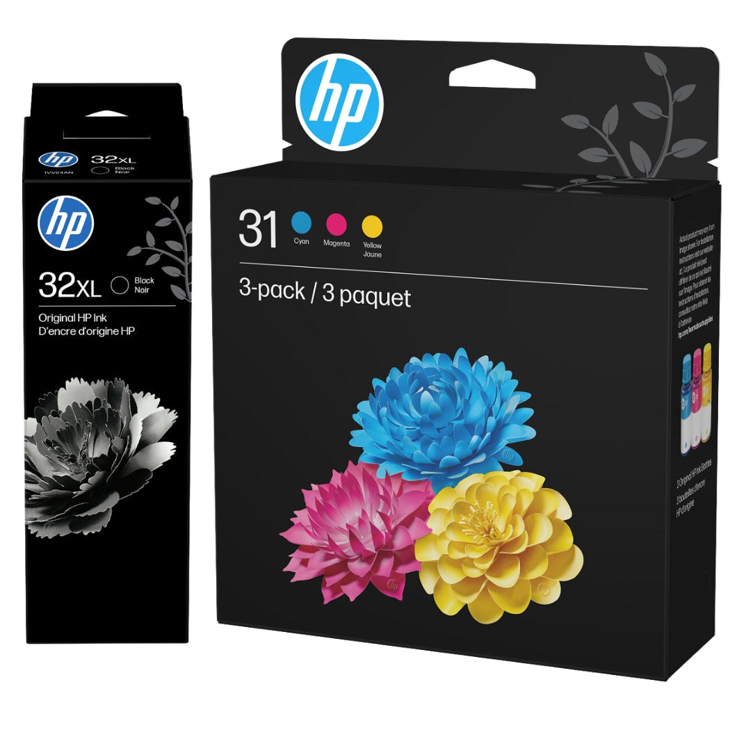 Original HP 31 C-M-Y and HP 32XL Black Ink Cartridges Refills-Pack-4