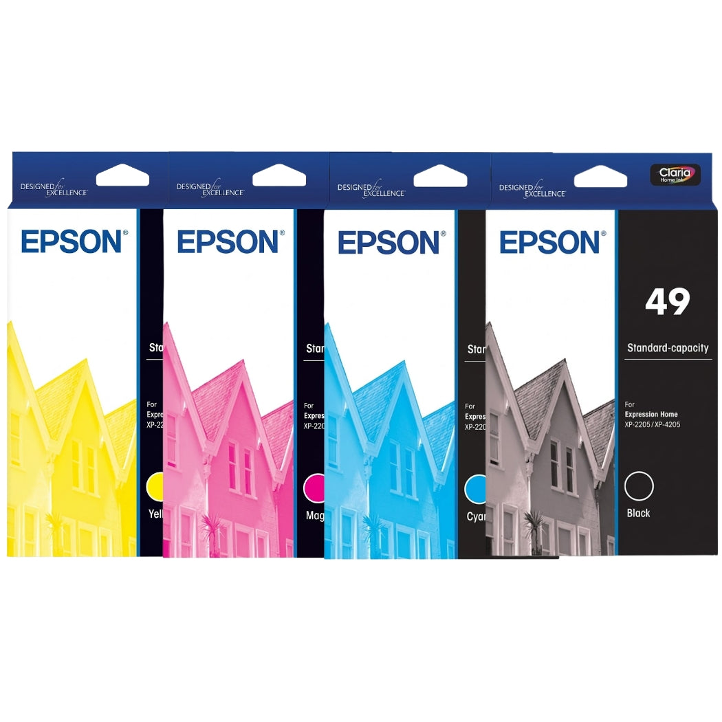Original Epson 49 Standard Yield Tri-Color Ink Cartridge, 4-Pack