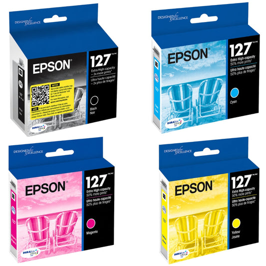 Original Epson T127 High Yield Tri-Color Ink Cartridge, T127120-BCS-4-Pack