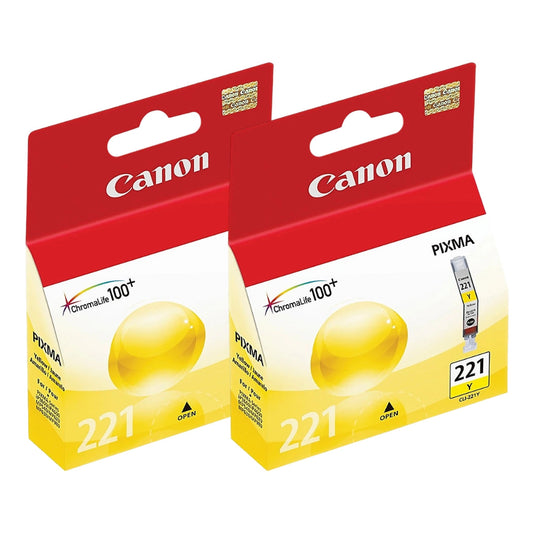 Original Canon CLI-221 2-PK Standard Yield Yellow Ink Cartridge, 2949B001