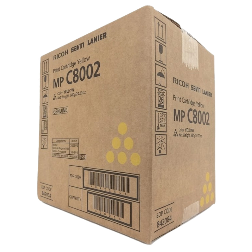 Genuine Ricoh MP C8002 High Yield Yellow Toner Cartridge, 842084