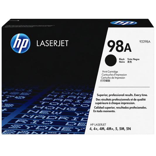 HP 98A Black Laser Toner Cartridge, 92298A