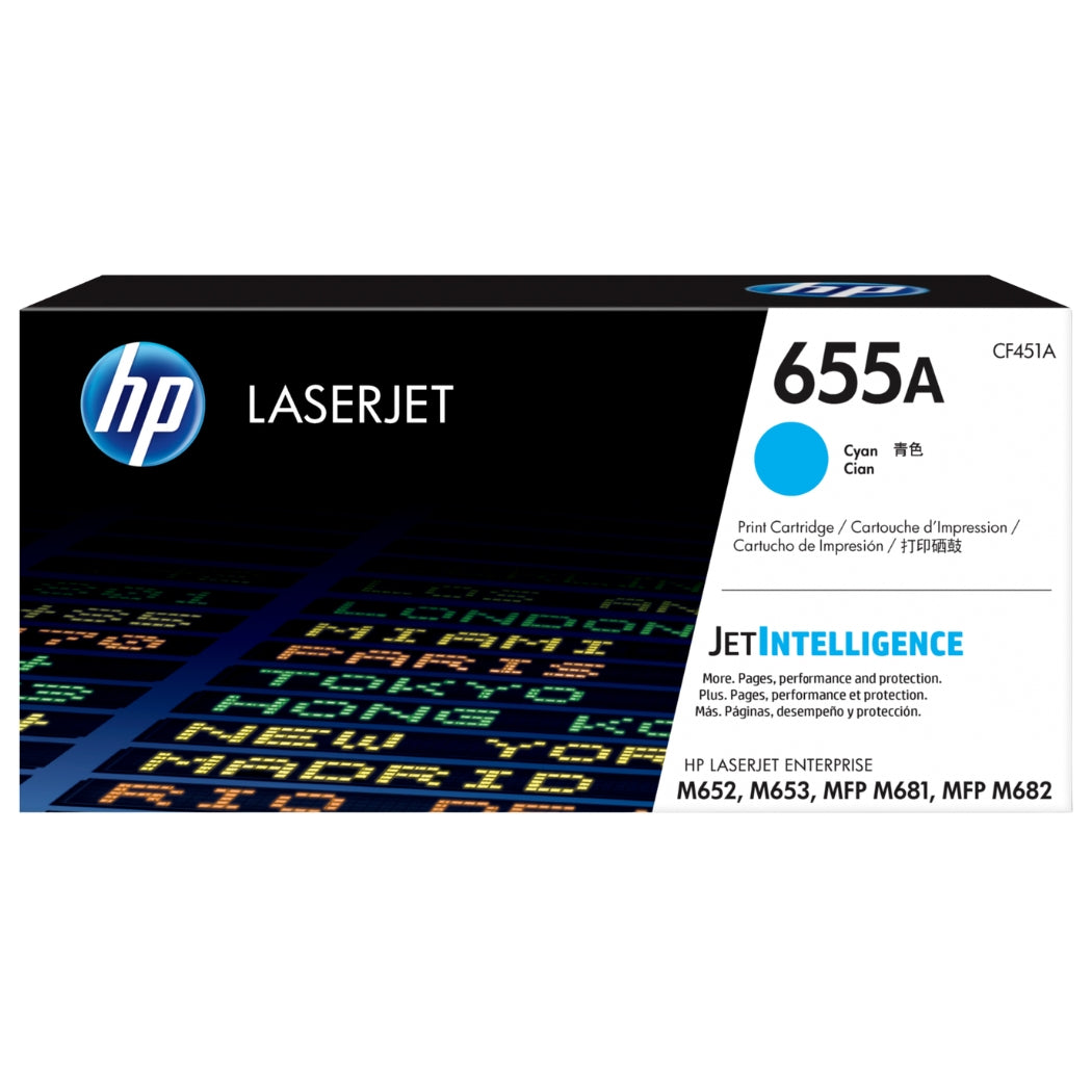 Original HP 655A Standard Yield Cyan Toner Cartridge, CF451A