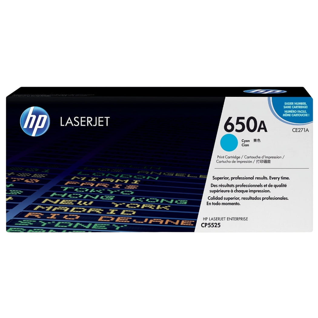 Genuine HP 650A Standard-Yield Cyan Laser Toner Cartridge, CE271A