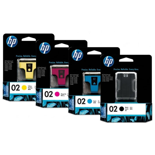 Genuine HP 02 Black and Color Ink Cartridges-4 Pack