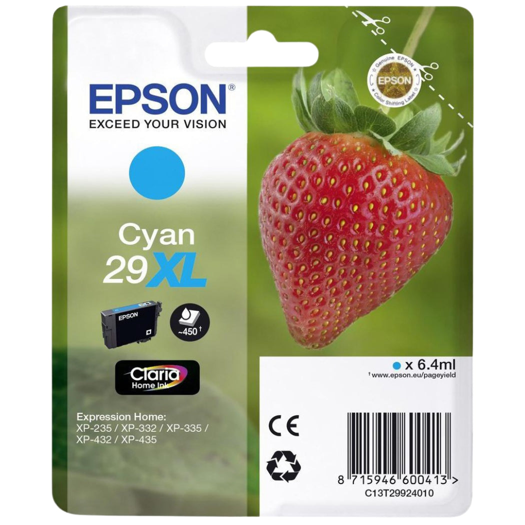 Genuine Epson 29XL Cyan Ink Cartridge, C13T299240