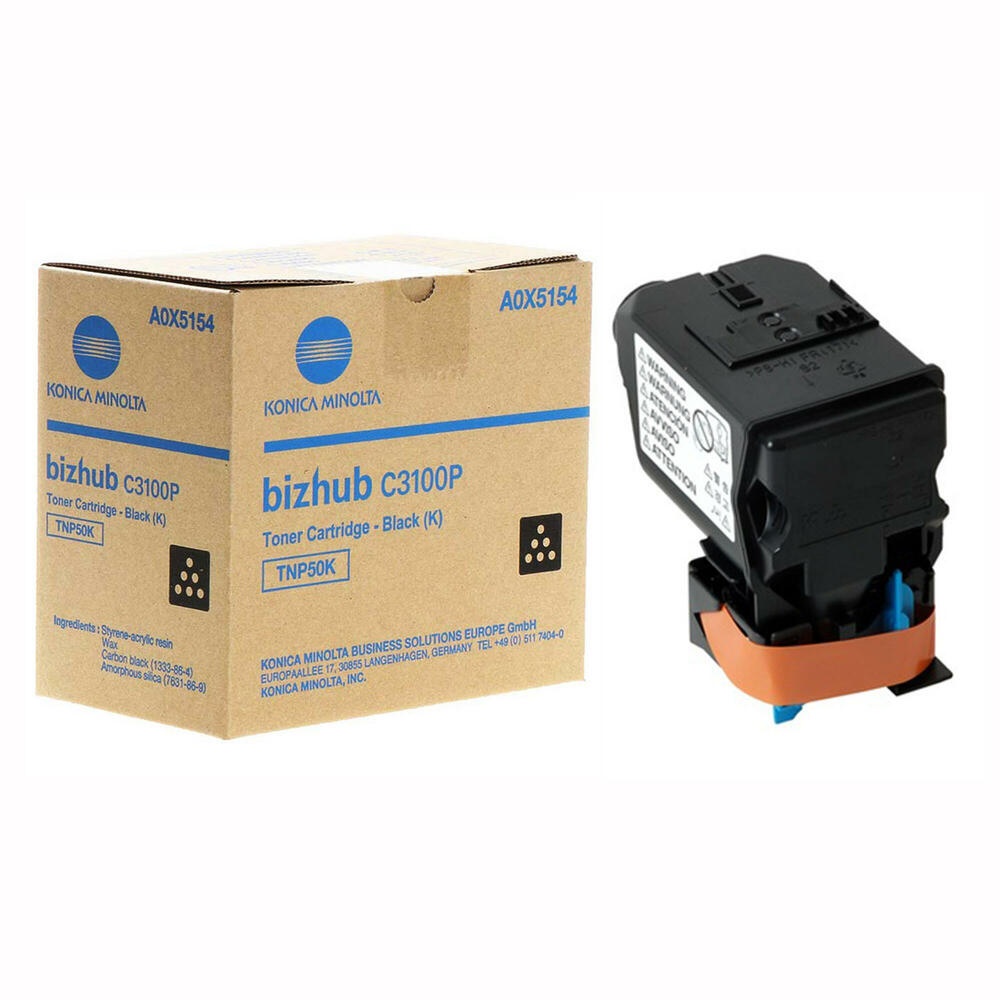 Original Konica Minolta TNP50BK Standard Yield Black Toner Cartridge, A0X5154