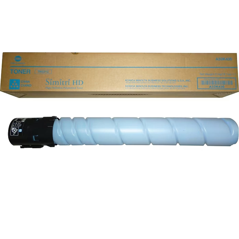 Original Konica Minolta TN321C Standard Yield Cyan Toner Cartridge, A33K430