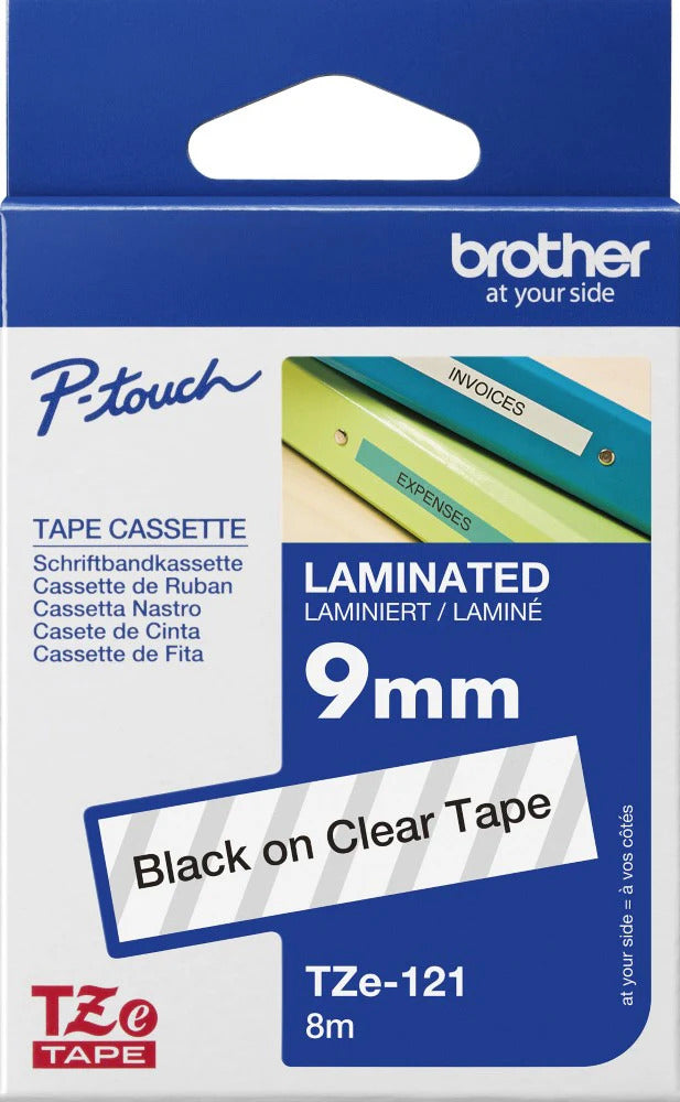 original-brother-tze-121-labelling-tape-cassette-9mm-w-8m-l-black-print-on-clear-tape-tze-121