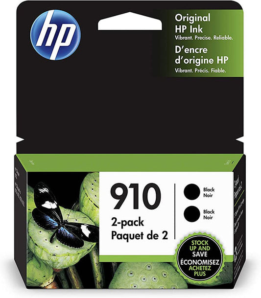 Original HP 910 Standard Yield Black Ink Cartridges 3JB40AN-2 Pack