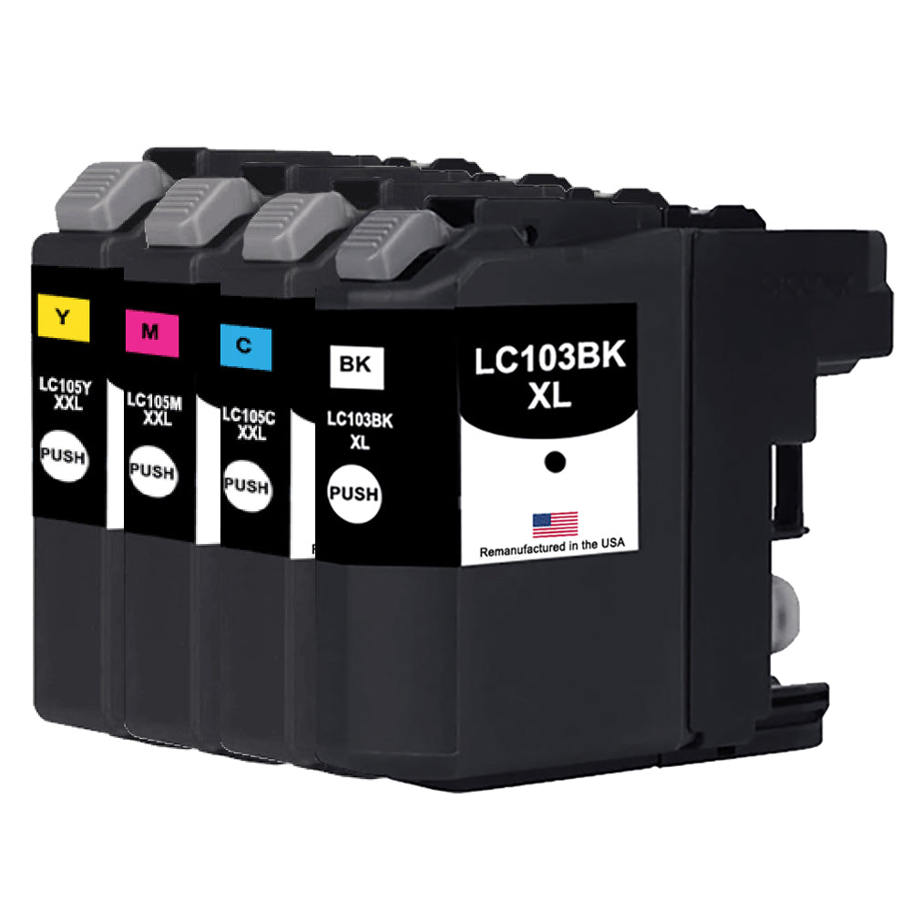 JIT Brand for Brother LC103BK XL High Yield Black / LC105 3 Colors XXL Super High Yield 4-Pack Remanufactured in the USA Ink Cartridge