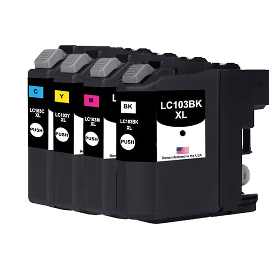 JIT Brand for Brother LC103 XL High Yield Black / 3 Color 4-Pack Remanufactured in the USA Ink Cartridge