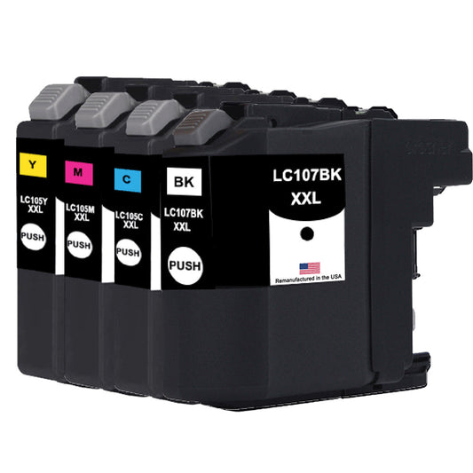 JIT Brand for Brother LC107BK Black / LC105 3 Colors XXL Super High Yield 4-Pack Remanufactured in the USA Ink Cartridge