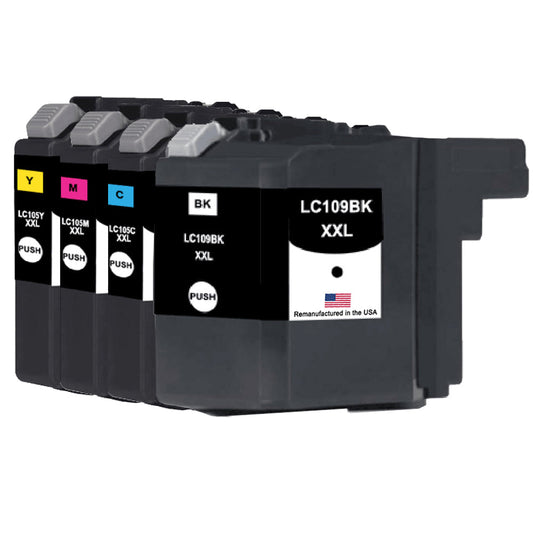 JIT Brand for Brother LC109BK XXL Black / LC105 XXL 3 Color Super High Yield Remanufactured in the USA Ink Cartridge