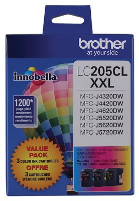 Original Brother LC205 Extra High Yield Tri-Color Ink Cartridge-Pack-3