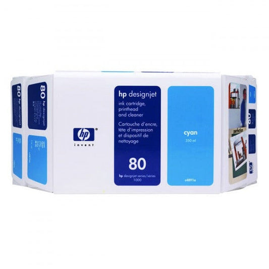 Genuine HP 80 350ml Value Pack Cyan Ink Cartridge, Printhead and Cleaner C4891A