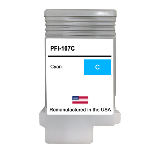 JIT Brand for Canon PFI-107 130mL Cyan PFI-107C High Yield Remanufactured in the USA Ink Cartridge