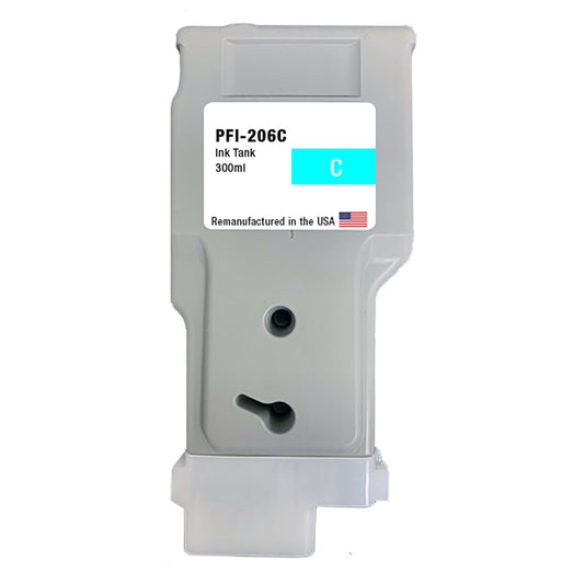 JIT Brand for Canon PFI-206 300mL Cyan PFI-206C High Yield Remanufactured in the USA Ink Cartridge