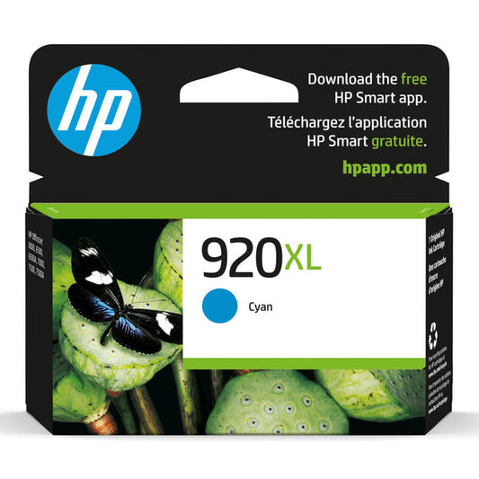Original HP 920XL High Yield Cyan Ink Cartridges, CD972AN