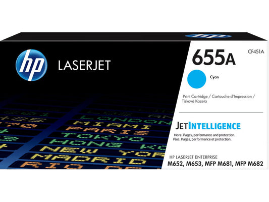 Original HP 655A Standard Yield Cyan Toner Cartridge, CF451A