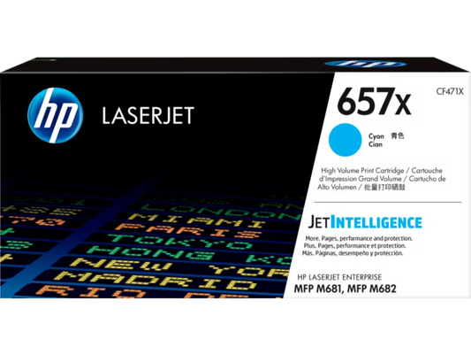 Original HP 657X High Yield Cyan Toner Cartridge, CF471X