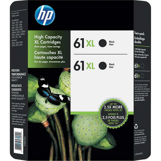 Genuine HP 61 Standard Yield Black Ink Cartridge, CH563WN- 2 Pack