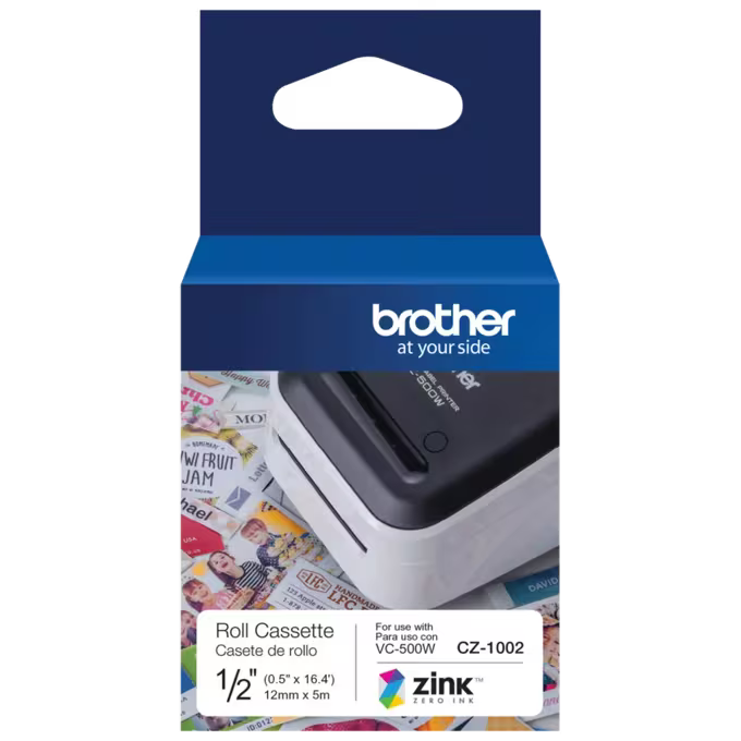 Genuine Brother CZ-1002 Continuous Length ½” (0.5”) 12 mm Wide x 16.4 ft. (5 m) Long Label Roll Featuring ZINK
