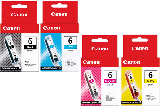 Original Canon BCI-6 Black & Color Ink Cartridges, 4 Pack
