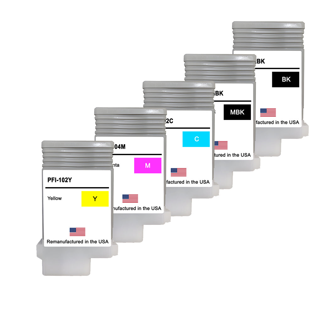 JIT Brand for Canon PFI-102 / PFI-104 130mL 5 Pack High Yield Remanufactured in the USA Ink Cartridge