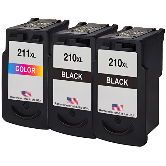 JIT Brand for  Canon PG-210XL 210 XL 2 Black / CL-211XL 211 XL 1 Color 3-Pack High Yield Remanufactured in the USA Ink Cartridge