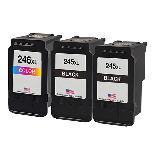 JIT Brand for Canon PG-245XL 2 Black CL-246XL 1 Color 3-Pack High Yield Remanufactured in the USA Ink Cartridge