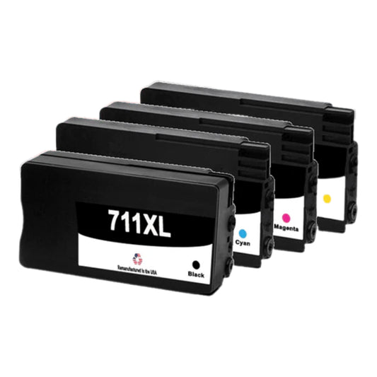 DoorStepInk Remanufactured in the USA Ink Cartridges for HP 711XL 1 Black / 711 3 Color 4-pack