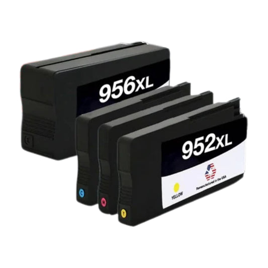JIT Brand for HP 956XL 1 Black / 952XL 3 Color 4-pack Remanufactured in the USA Ink Cartridges
