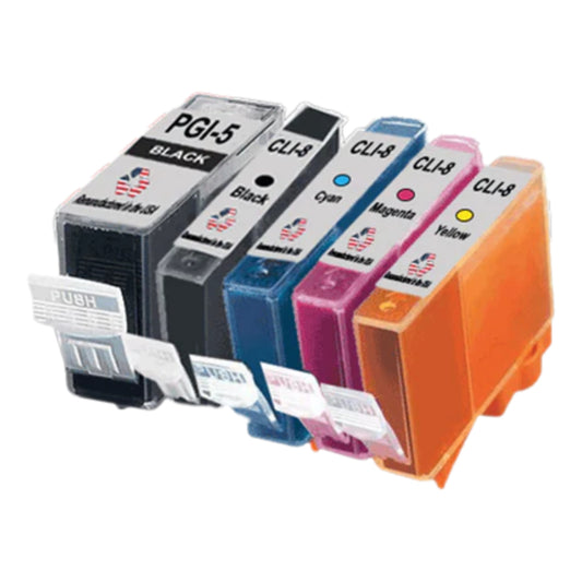 JIT Remanufactured in the USA Ink Cartridges for Canon PGI-5 Black / CLI-8 Black, Colors 5-Pack