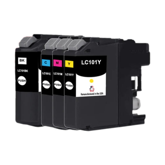 JIT Brand for Brother LC101BK Black / 3 Color 4-Pack Remanufactured in the USA Ink Cartridges