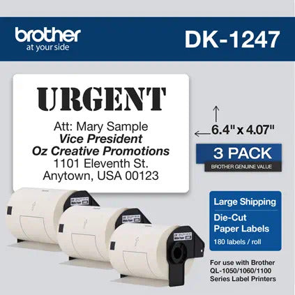 Original Brother DK-1247 Paper Shipping Labels, 3PK