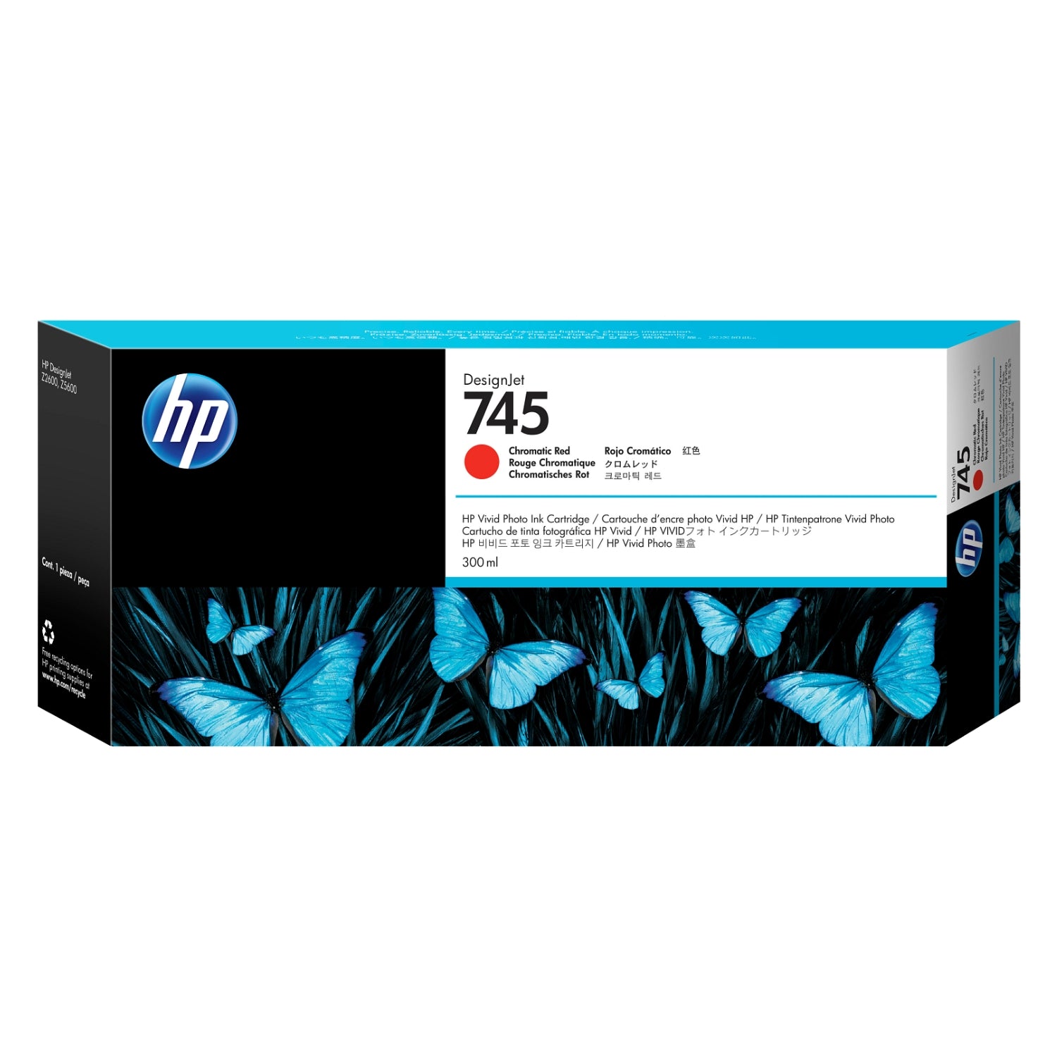 Original HP 745 300-ml High Yield Chromatic Red DesignJet Ink Cartridge, F9K06A