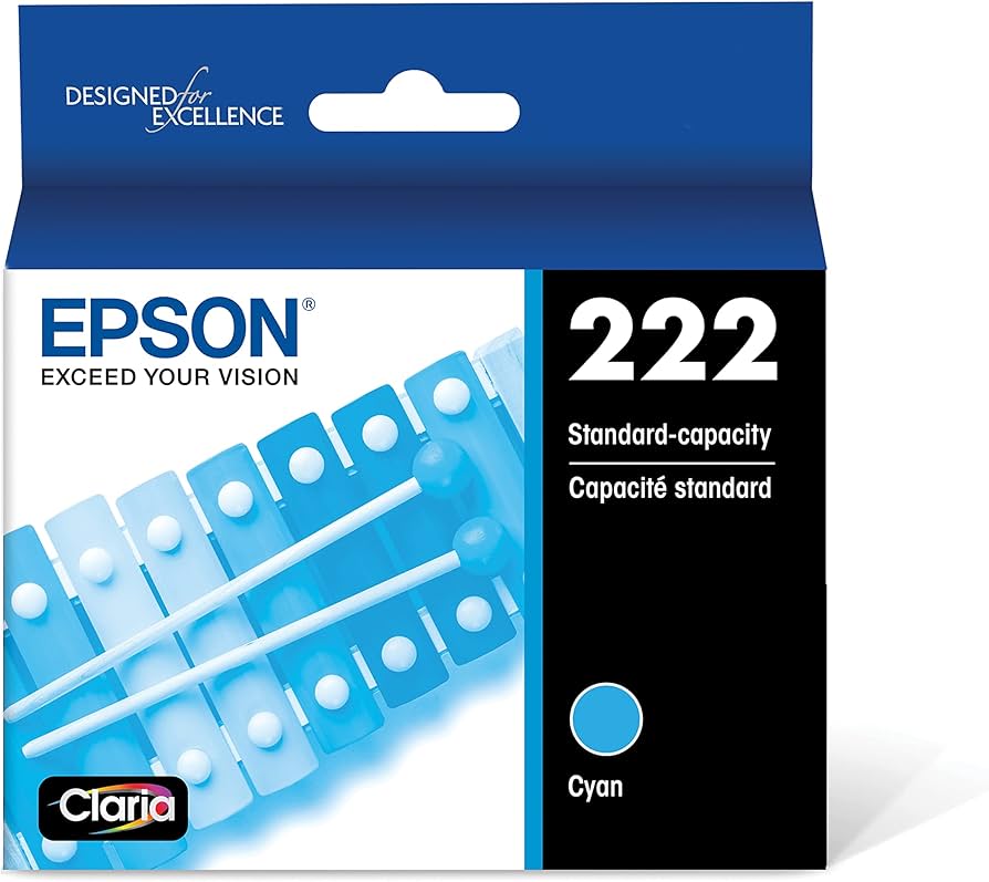 Original Epson 222 Standard Yield Cyan Ink Cartridges, T222220-S
