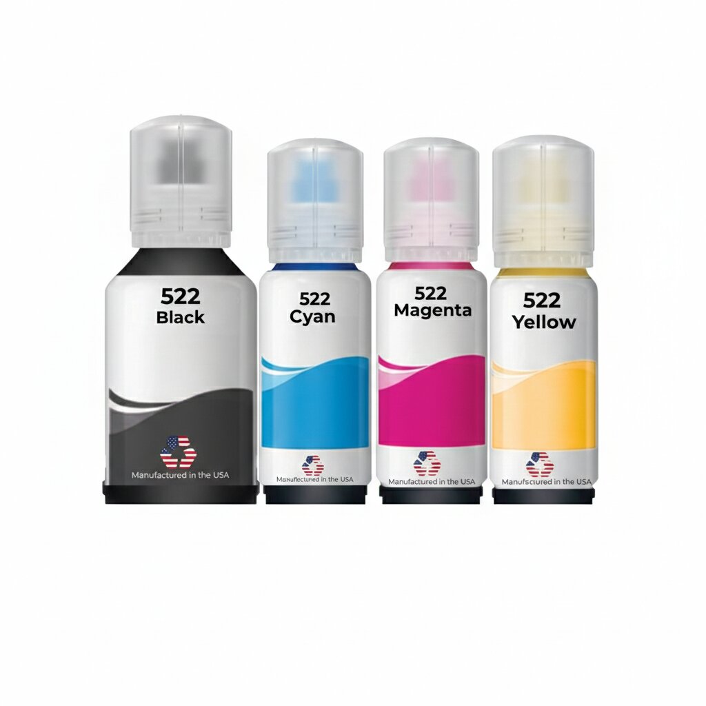 JIT Brand Replacement For Epson 522 (T522120-BCS) Standard Yield Black 140ml, CMY 70ml Ink Multi-Color Bottle Made in the USA