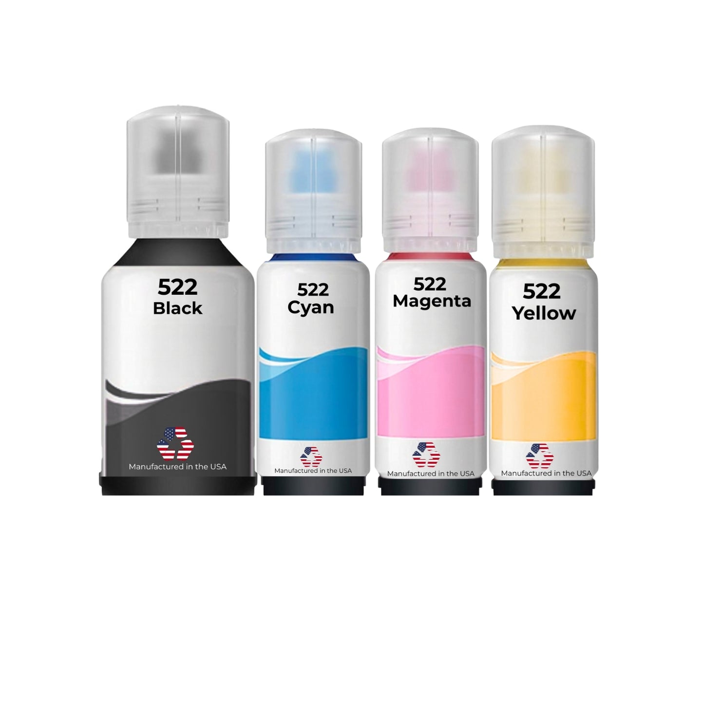 JIT Brand Replacement For Epson 522 (T522120-BCS) Standard Yield Black 140ml, CMY 70ml Ink Multi-Color Bottle Made in the USA